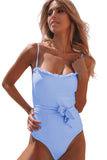 Frill Neck Waist Sash Spaghetti Straps One-piece Swimwear