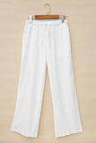 Drawstring Waist Crinkled Wide Leg Pants