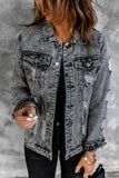 Distressed Buttons Washed Denim Jacket