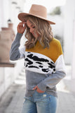 Gray Color Block Leopard Splicing Sweater