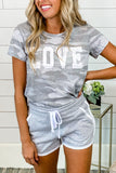 Camo Letter Print T Shirt And Shorts Set