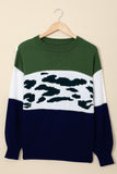 Color Block Leopard Splicing Sweater