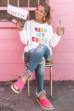 Need My Coffee Pocketed Pullover White Sweatshirt