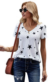 V Neck Stars Print Gray T-shirt