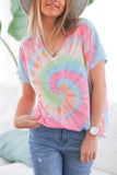 Tie-dye Short Sleeve V Neck T-Shirt