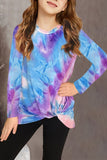 Sky Blue Tie Dyed Twist Knot Girl's Long Sleeve Top