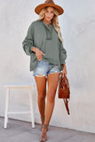 Casual Button Solid Patchwork Trim Hoodie