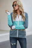 color Zipped Front Colorblock Hollow-out Knit Hoodie