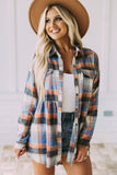 color Plaid Button Down Ruffled Shirt Jacket