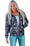 Camo Print Zip-up Hooded Coat with Pockets