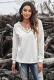 Deep V-neck Lace Stripe Long Sleeve Top