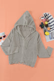 Zipper V-neck Dropped Sleeve Hooded Solid Sweater