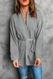 Robe Style Rib Knit Pocketed Cardigan with Belt