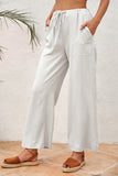 Drawstring Waist Crinkled Wide Leg Pants