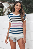 Short Sleeves Crew Neck Striped Knitted Top