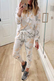 White Tie Dye Casual Hooded Top & Drawstring Pants Set