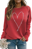 Rhinestone Heart Shaped Long Sleeve Sweatshirt