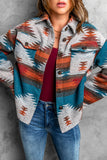 Distressed Aztec Print Lapel Long Sleeve Button Shirt Jacket