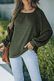 Scoop Neck Puff Sleeve Waffle Knit Top