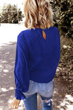 Royal Blue Crew Neck Ruffle Bubble Sleeve Top