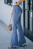 color Distressed Bell Bottom Denim Pants