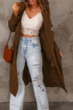 Brown Shawl Collar Belted Knitted Long Sweater