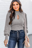 Gray Mock Neck Keyhole Sweater