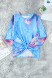 Sky Blue Tie Dyed Twist Knot Girl's Long Sleeve Top