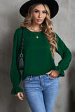 Crew Neck Ruffle Bubble Sleeve Top