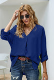 V Neck 3/4 Sleeve High Low Hem Shirt