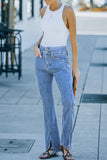 Double Splice High Waist Seam Detail Slit Flare Jeans