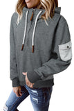 Half Zip Colorblock Pocket Patchwork Long Sleeve Hoodie