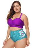 & Blue Scalloped Detail High Waist Swimsuit