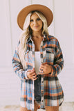 color Plaid Button Down Ruffled Shirt Jacket