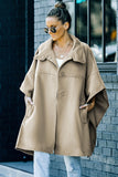 Khaki Snap Button Turn-down Collar Cape Coat