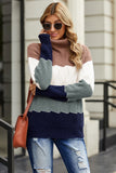 Turtle Neck Color Block Fluffy Twist Sweater