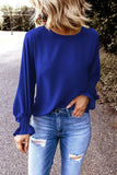 Royal Blue Crew Neck Ruffle Bubble Sleeve Top