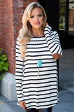 Stripe Elbow Patch Button Back Tunic Top