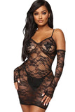 Spaghetti Straps Lace Bodycon Chemise with Gloves