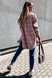 Khaki Plaid Pattern Buttoned Shirt Coat with Slits