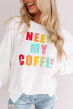 Need My Coffee Pocketed Pullover White Sweatshirt