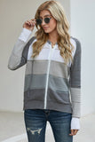 Zipped Front Colorblock Hollow-out Knit Hoodie