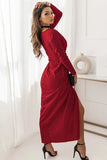 Long Sleeve V Neck Twist Front Slit Long Dress