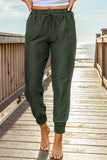 Army Green Elastic Waist Jogger Pants with Pockets