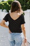 V Neck Eyelet Knitted Top with Scalloped Trims