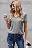 V Neck Stars Print Gray T-shirt