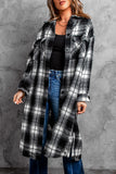 Black Plaid Print Buttoned Pocketed Long Sleeve Long Coat