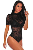 Short Sleeve Mock Neck Sheer Mesh Bodysuit