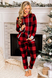 Plaid Pocket Drawstring Christmas Hooded Lounge Sets