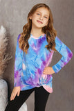 Sky Blue Tie Dyed Twist Knot Girl's Long Sleeve Top